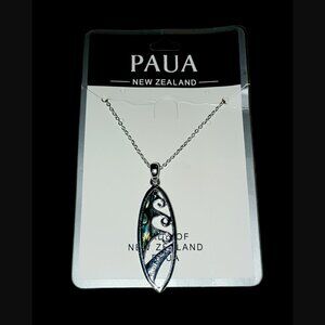 Paua New Zealand Silver Tone Paua Shell Surf Board Waved Pattern Necklace